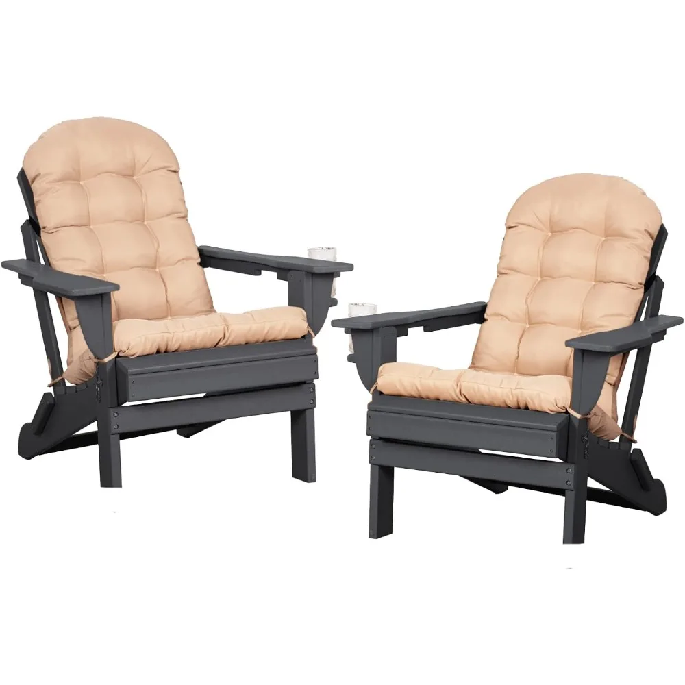 

Adirondack Chairs Set of 2 with Cushions & Cup Holders, HDPE Weather Resistant Folding Adirondack Chair for Adults, Outdoor Fire