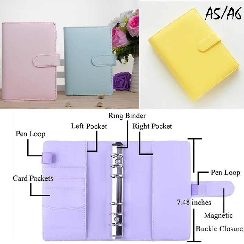 A5/A6 Retro Notebook Cover Folder Refillable Leather Ring Binder Office Supplies Notepad School Stationery Writing Pads