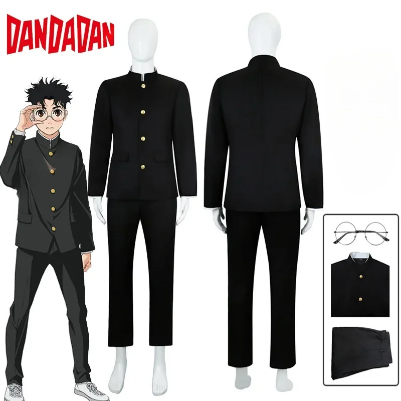 Disfraz de Anime Dandadan Ken Takakura, uniforme escolar Okarun, chaqueta negra, traje de Gakuran, gafas, disfraz unissex