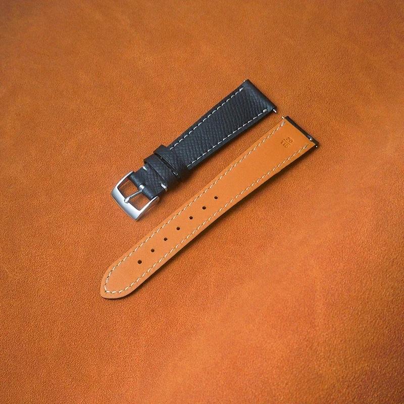 Denique Epsom سليم حزام جلد البقر حزام (استيك) ساعة جلد طبيعي أسود 20 مللي متر 22 مللي متر حزام ساعة اليد حزام الإفراج السريع سوار حزام الساعات