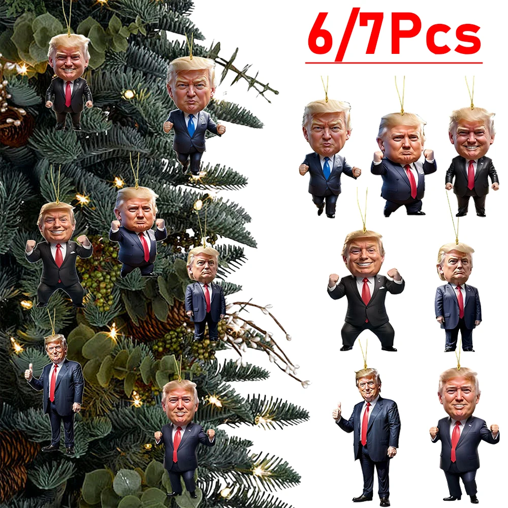 Donald Trump Christmas Ornament Acrylic Christmas Tree Pendant Funny Donald Trump Pendant for Christmas Tree Home Car Decor