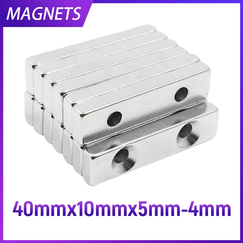 2/5/10/15/20/30pcs 40x10x5-4mm Power Magnetic 2 Hole Strong Square NdFeB Rare Earth Magnet N35 Neodymium Magnets 40*10*5-4