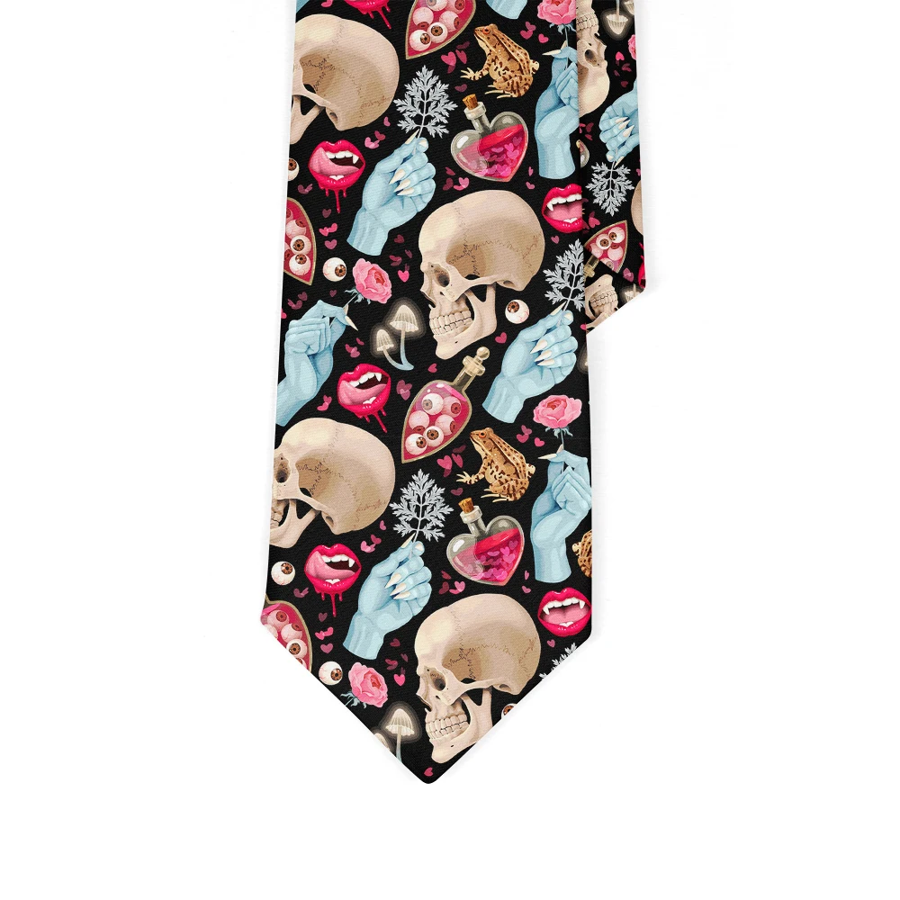 ربطة عنق مطبوعة على شكل جمجمة للجنسين، ربطة عنق جمجمة فاخرة للرجال، ربطة عنق بعرض 8 سم، إكسسوارات حفلات الزفاف، هدايا العيد
