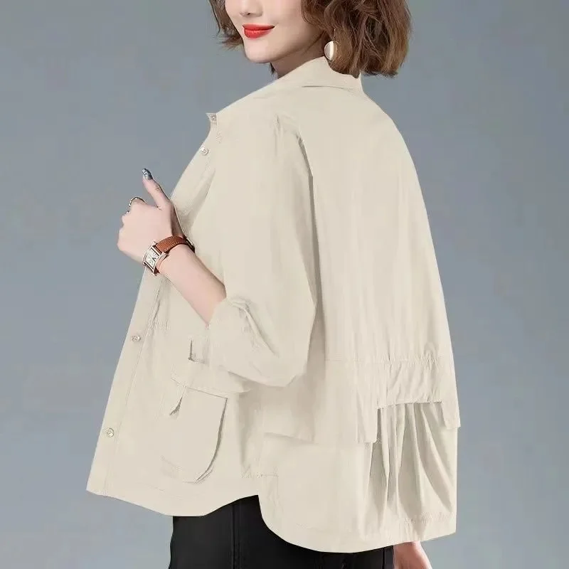 Fashion Single-breasted Solid Color Jackets Tops Female Spring All-match Loose Casual Long Sleeve Pockets Coats Women\'s Clothing