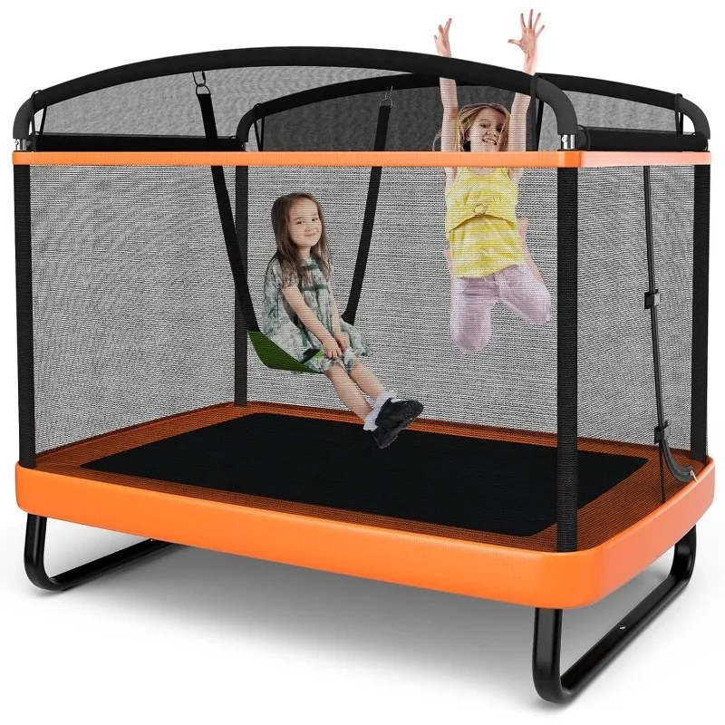 6FT Trampoline with Swing,w/Enclosure Safety Net, Galvanized Steel Frame, Indoor Outdoor