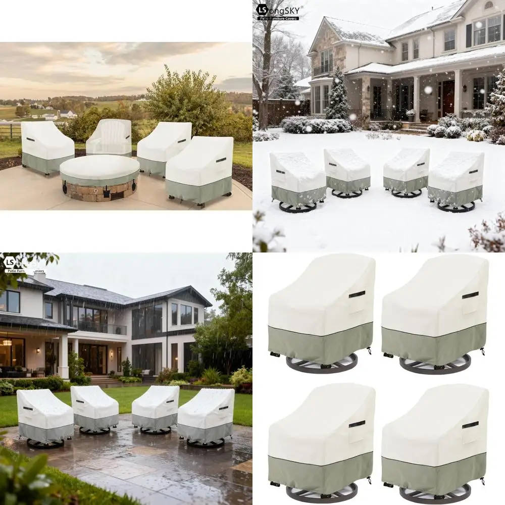 

Набор из 4 водонепроницаемых чехлов для вращающихся стульев для улицы, прочная защита мебели для патио, бежевый, 33 Вт x 35 D x 36 часов