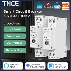 TNCE Tuya WiFi/Zigbee Smart Circuit Breaker MCB 1P+N 1-63A Timer Power Energy Voltage Current Meter Protector Smart Switch