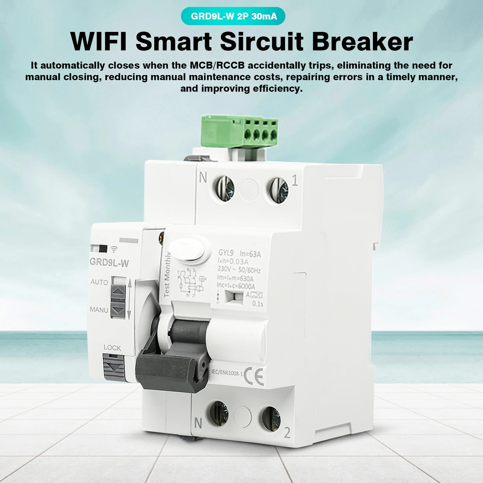 

Smart WiFi Circuit Breaker APP Remote Control Smart Switch AC230V GRD9L-W-2P-30ma Circuit Breaker Intelligent Circuit Breaker