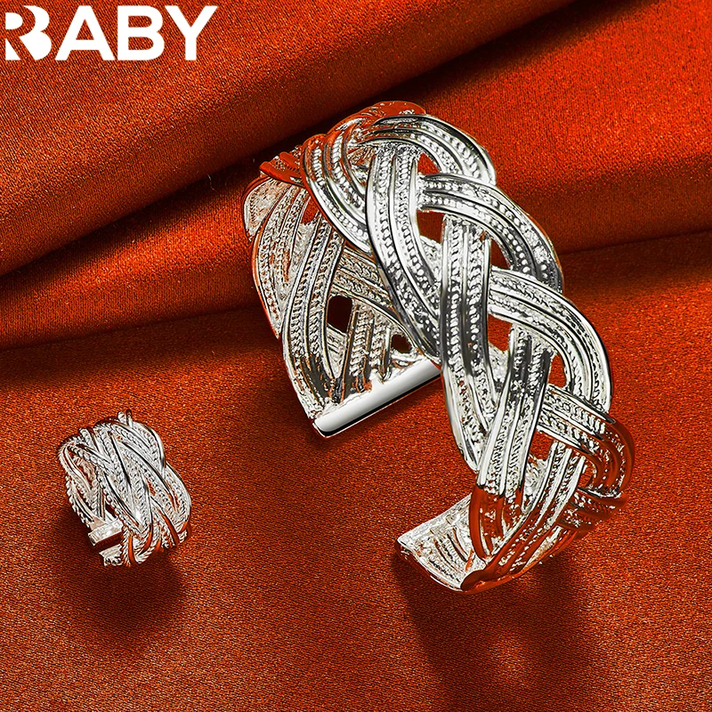 

925 Sterling Silver Weave Interwoven Bangle Bracelet Rings For Women Jewelry Set Fashion Wedding Party Retro Charms Accessories