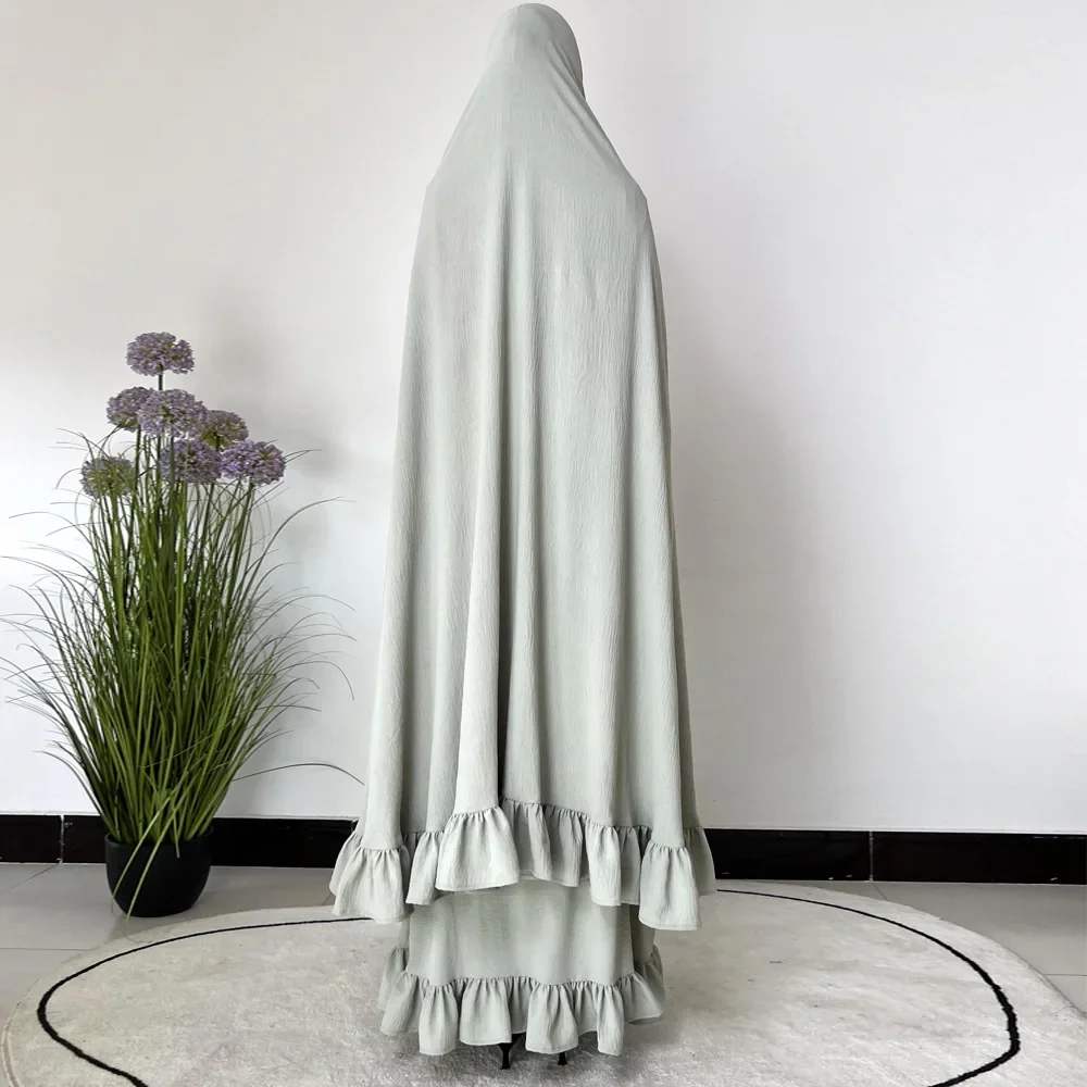 

2PCS Ramadan Muslim Women Khimar Dress Set Dubai Abaya Kaftan Eid Djellaba Jalabiya Burqa Islam Clothing Prayer Garment Ramadan
