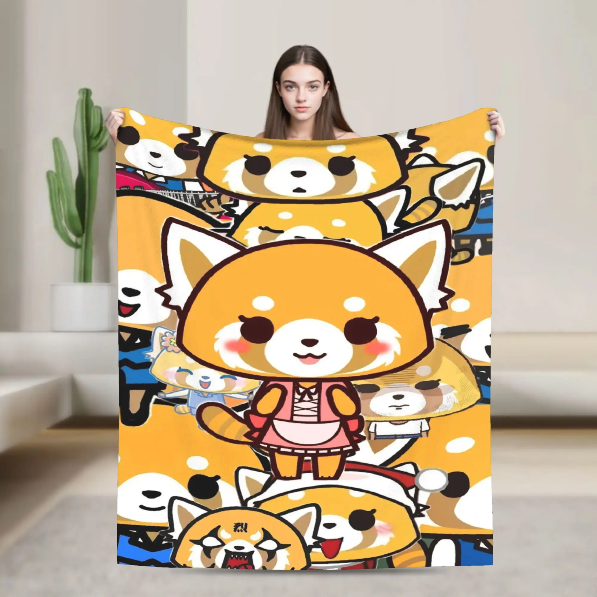 Aggretsuko Fleece Blanket Retsuko Anime Custom Throw Blankets for Home Hotel Sofa  125*100cm Bedspread