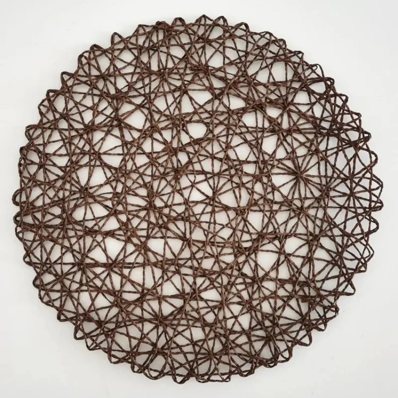 Round Paper Woven Placemats Wood Placemats Heat Resistant Rattan Mat Brown Paper Straw Placemats for Dining Party Wedding