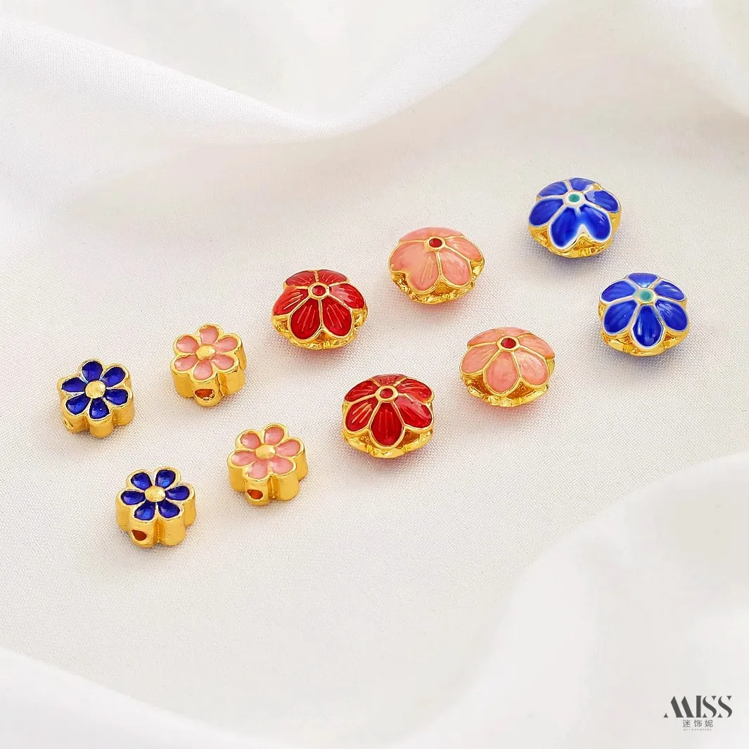 18K Gold Plated Cloisonne Enamel, Thousand Miles Landscape, Six Words Mantra, Daisy Spacer Beads, DIY Jewelry Accessories view 2