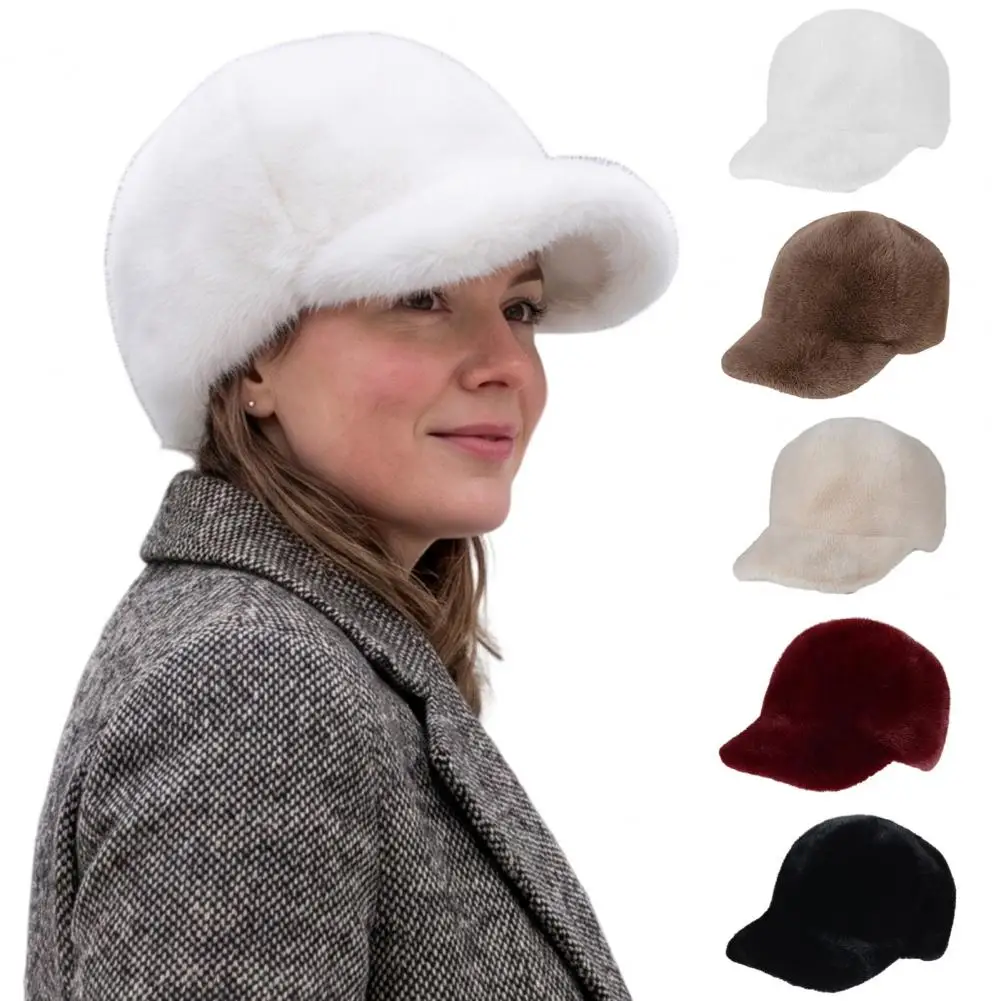 Fashionable Winter Caps for Travel Plush Fuzzy Faux Fur Baseball Cap Fluffy Winter Warm Hat for Men Women Adjustable Unisex
