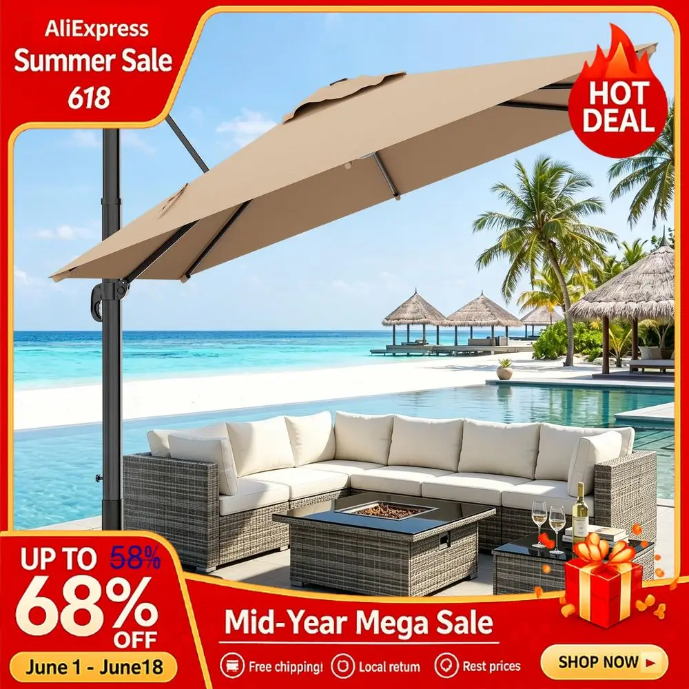 

10 X 10 FT Square Cantilever Umbrella, 360° Rotation 5 Tilts Heavy Duty with Base, Custom