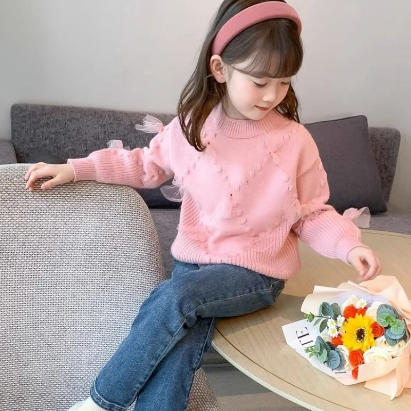 

Girls Sweater Autumn Winter Fashionable Versatile Children's Velvet Knitted Sweater Girls Bottom Shirt Cute Knitted Sweater