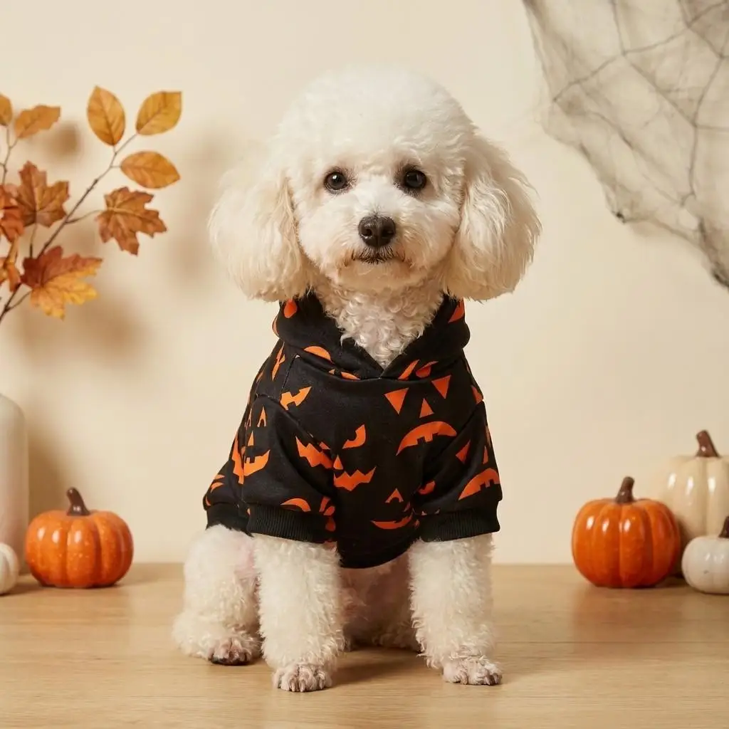 Halloween-Hundepullover mit Kürbisgesicht, Kapuzen-Sweatshirt für Haustiere, Welpen-Kapuzenpullover, Cosplay-Kostümkleidung für kleine und mittelgroße Hunde und Katzen – Detail 3