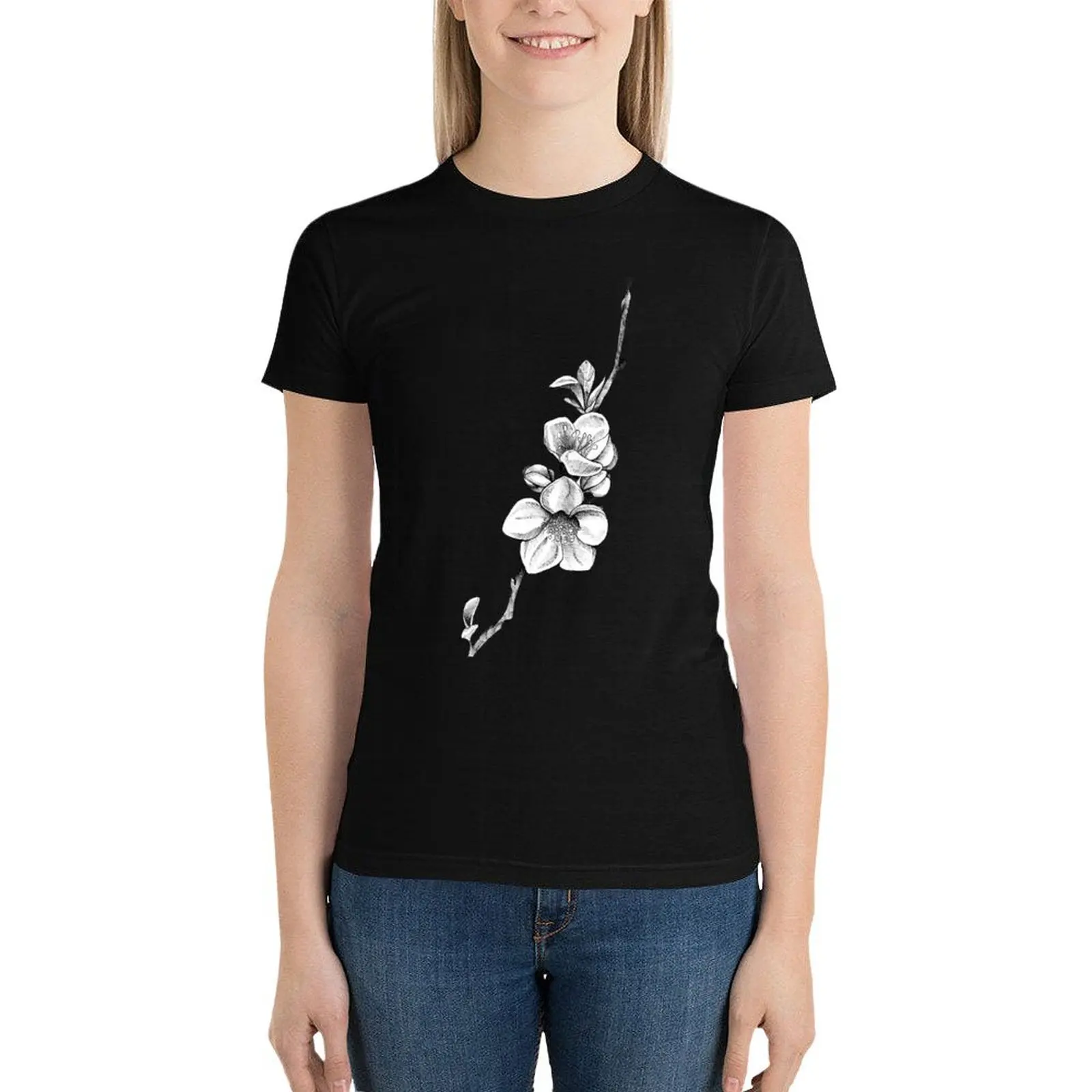 

Sakura Blossom - Inked Drawing T-Shirt hippie clothes Blouse anime clothes t shirts for Womens