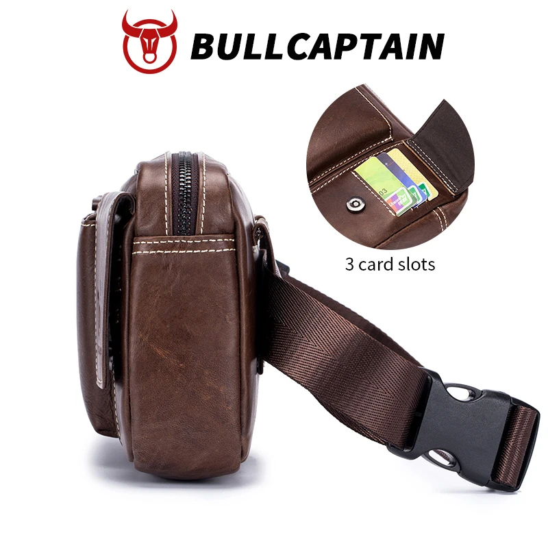 BULLCAPTIAN leather waist bag with belt, mobile phone bag, outdoor sports  Fanny Pack for men Men's Clutch Casual Key Bag view 4