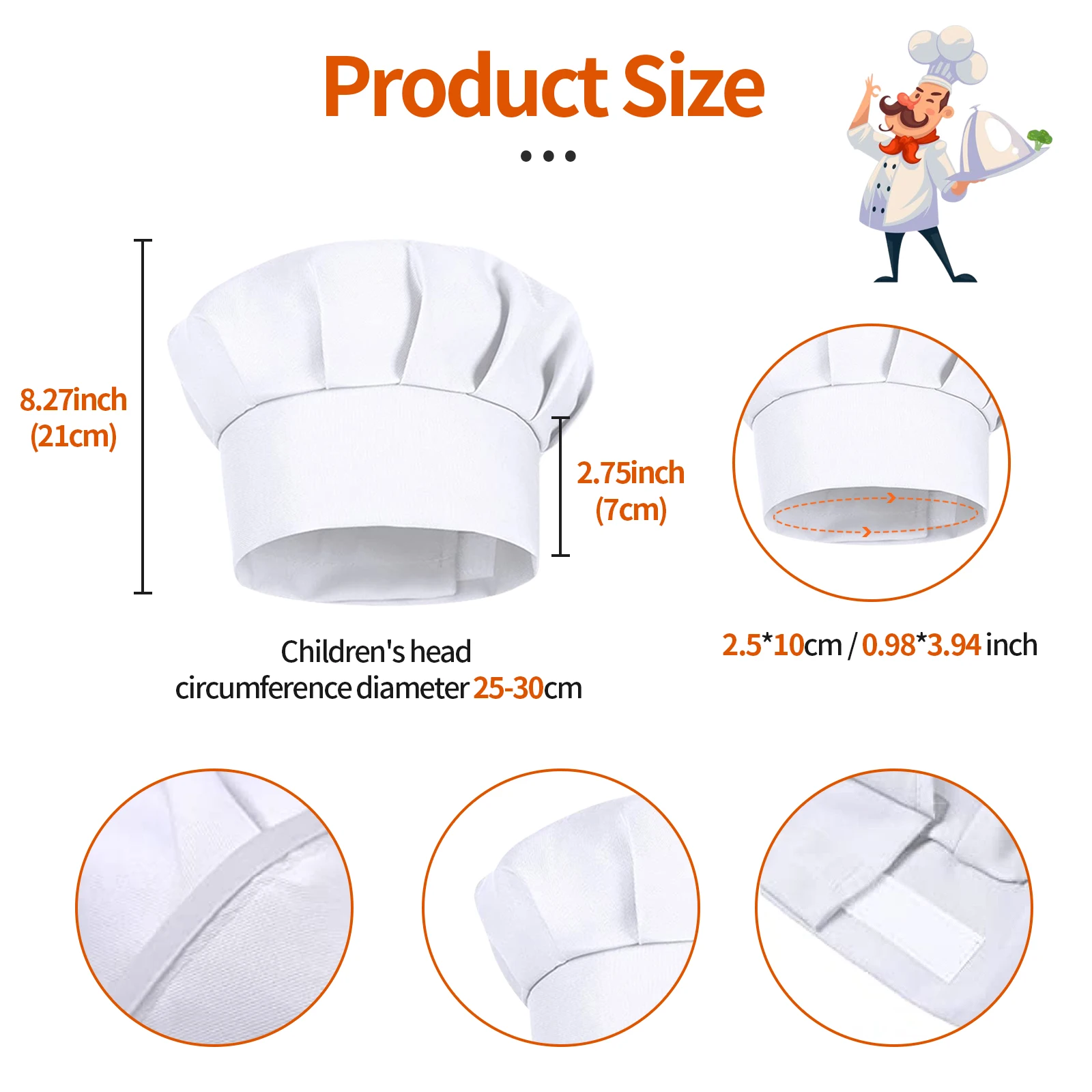 4pcs High 21cm Kid Baking Baby Kitchen White Party Cap Hat Costume Kid Chef Hat Bakers Children Cooking Hat Mushroom Design