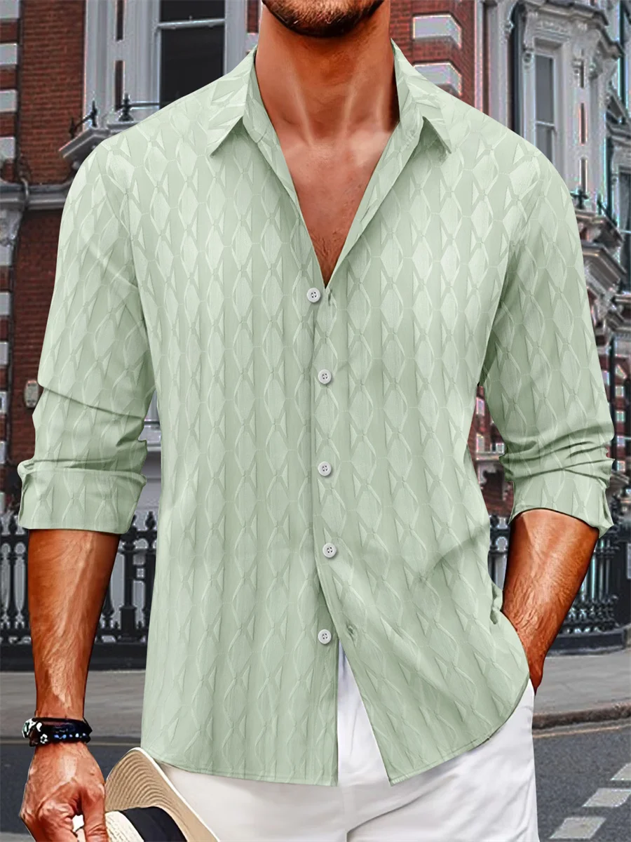 2024 Spring Autumn men's fashion casual shirt new jacquard trend single-breasted men comfortable loose lapel long sleeve top