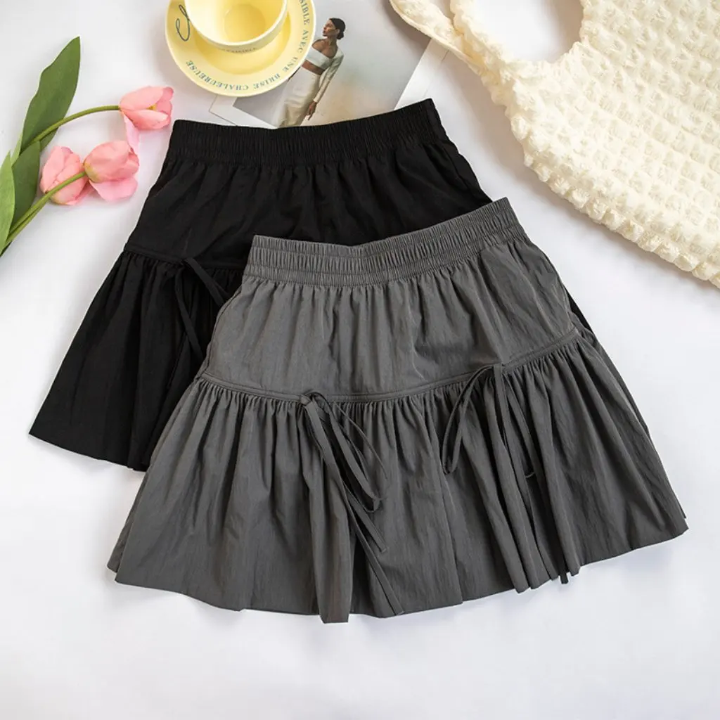 Jupe bouffante taille haute pour femmes, nouvelle jupe trapèze de Style coréen Dongdaemun avec détails de nœud, été