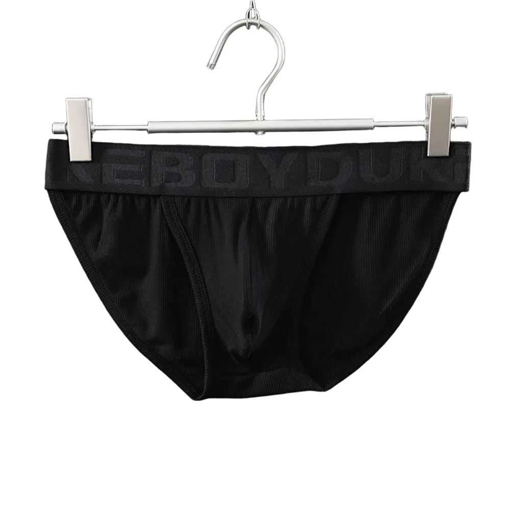 Sexy Breathable High Fork Briefs Shorts Men's Ribbed Underwear Middle Waist Sweat-absorbing Panties U Pouch Solid  Color