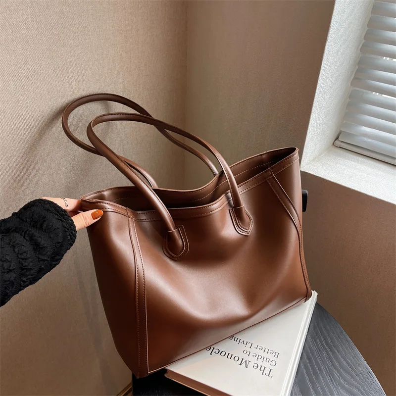 New Retro Soft PU Handbag Leather Square Portable Women Fashion Large Capacity Vintage Ladies One Shoulder Tote Bag