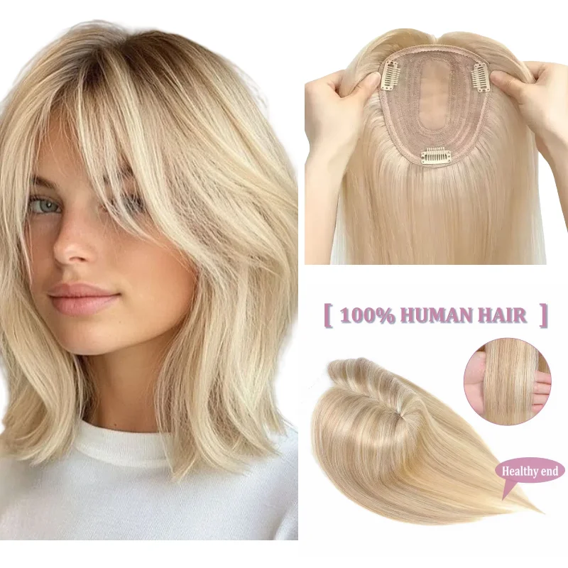 Women Hair Topper 100% Human Hair With Fringe Lace Mechanism Middle Part | 8x12cm 12inch Job Interview Ready