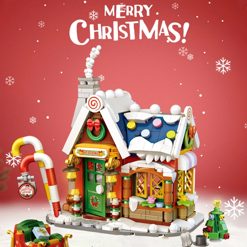 Christmas House 3D Model Building Blocks Santa Claus Tree Snowman Sleigh DIY Set Mini Bricks Children\'s Toys Gifts for Girls