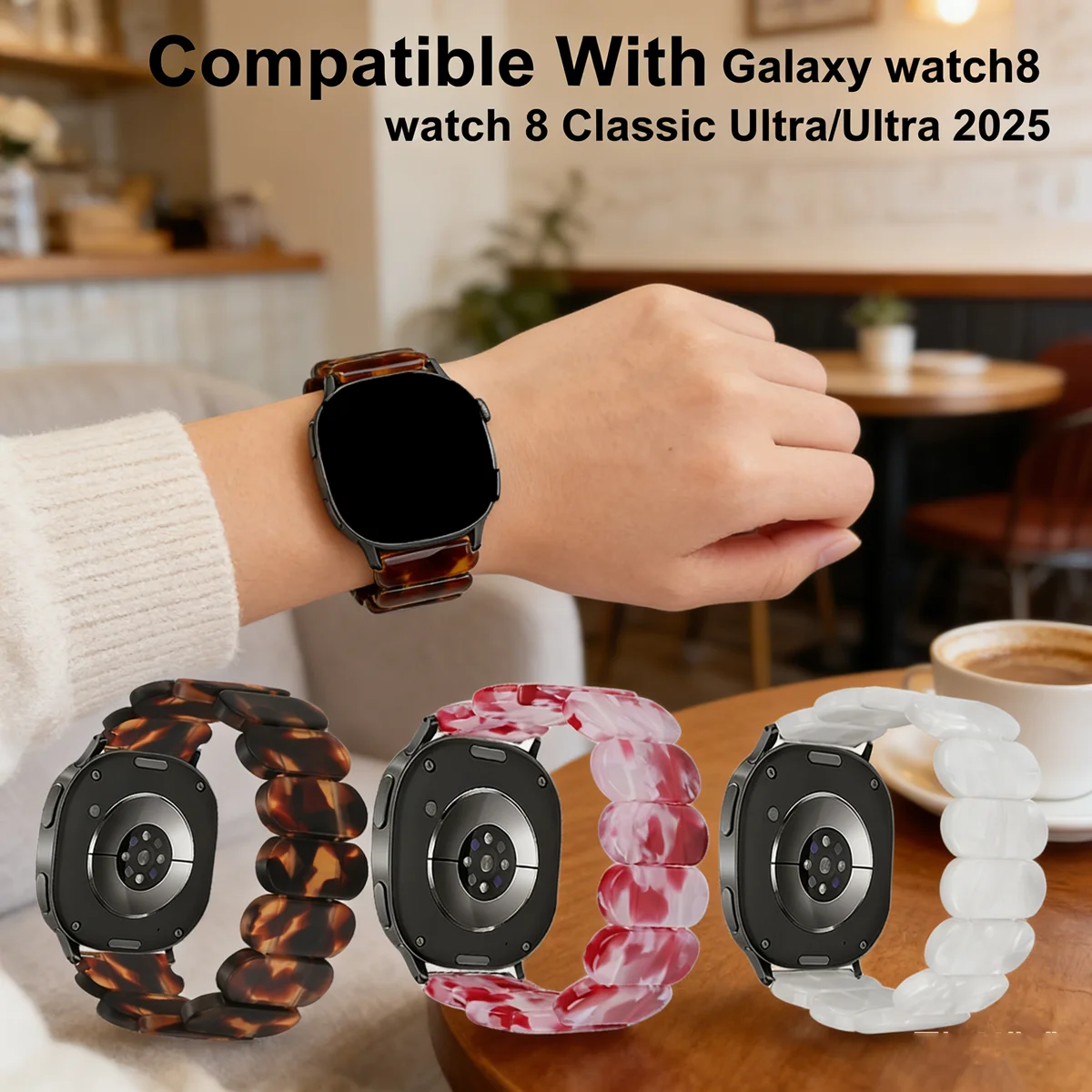 Harzarmbänder für Samsung Galaxy Watch 8 40 44 mm / 8 Classic 46 mm/Ultra 47 mm. Modische elastische Armbänder für Galaxy Watch8/8classic