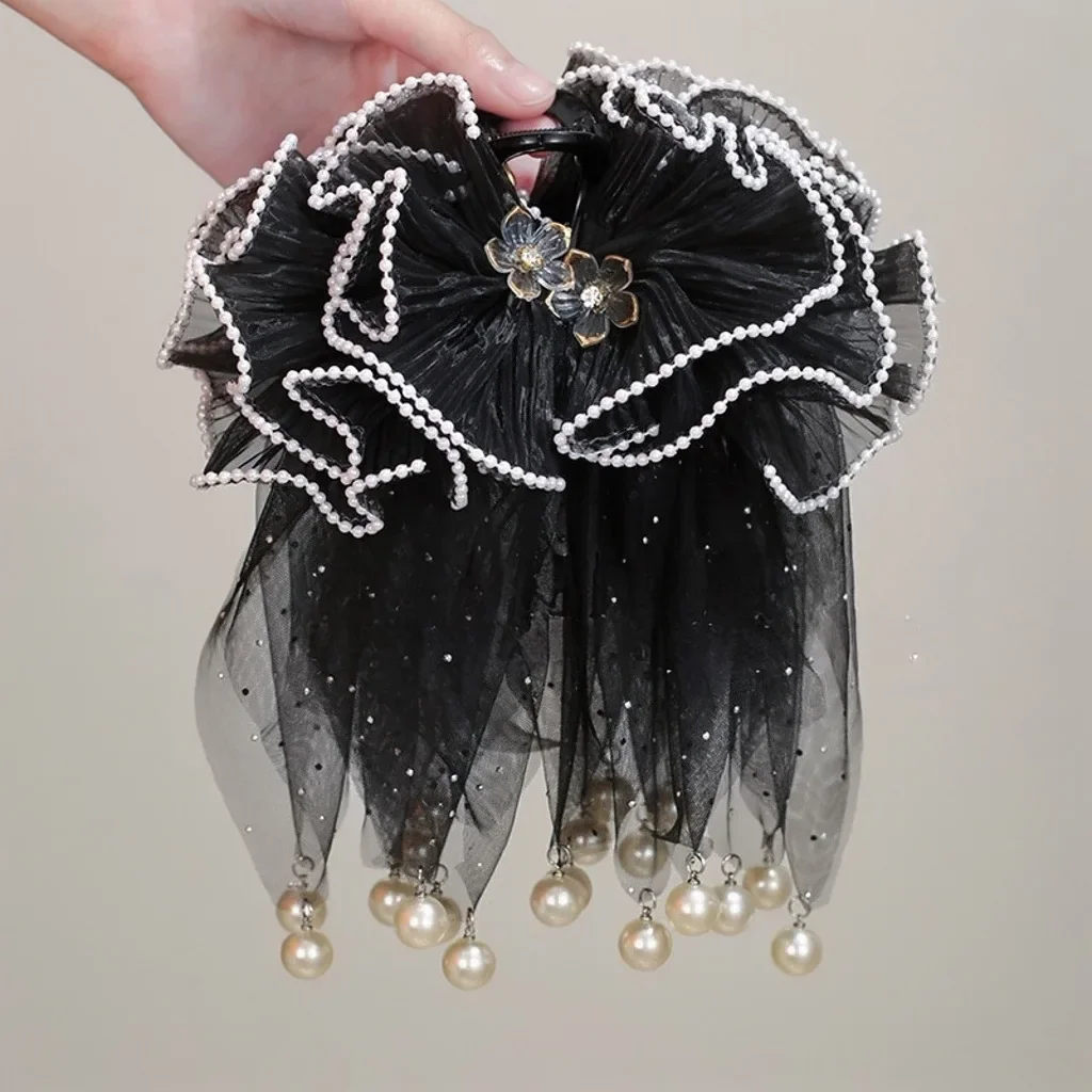Fashion Yarn Big Hair Clip Trend Hairpins Pearl Tassel Barrette Headband For Women Girl Korea Trend Hair Accessories Jewelry