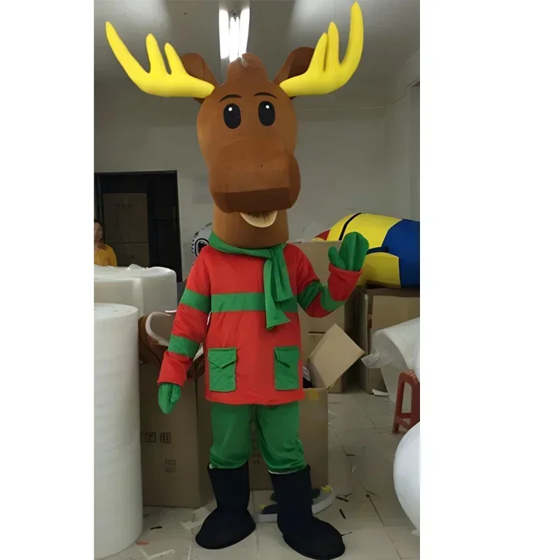 Adulto santa elf mascote traje pai natal homem de gengibre alce rena mascote roupa terno