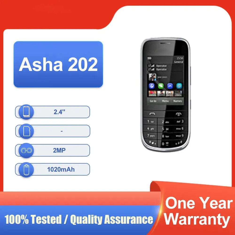 كاميرا Asha 202 أصلية غير مقفلة بشريحتين بلوتوث MP4 2.4 بوصة 2 ميجابكسل MIDP 2.1 شحن سريع للهاتف المحمول بحالة جيدة