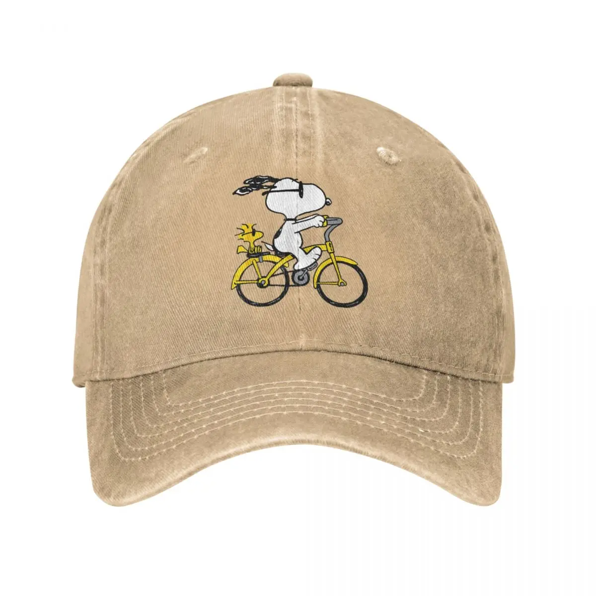 Vintage Peanuts Snoopy & Woodstock Riding Bike Baseball Cap Men Distressed Washed Snapback Hat Outdoor Summer Gift Hats Cap