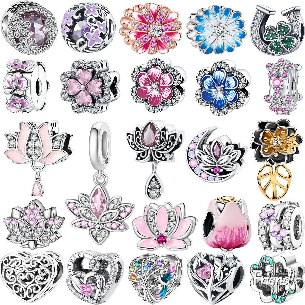 Oferta Especial: Abalorios Originales de Plata de Ley 925 con Forma de Flor, Loto, Corazón y Mariposa, Colgantes para Pulseras y Collares, Regalo de Joyería DIY