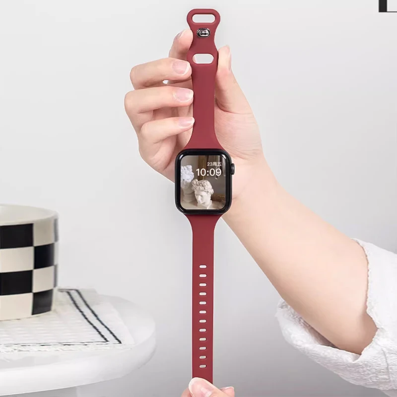 Slim strap for Apple watch band 42mm 40mm 38mm 44mm ultra 49mm Silicone bracelet correa iWatch series 6 se 5 4 3 7 8 45mm 41mm image 3