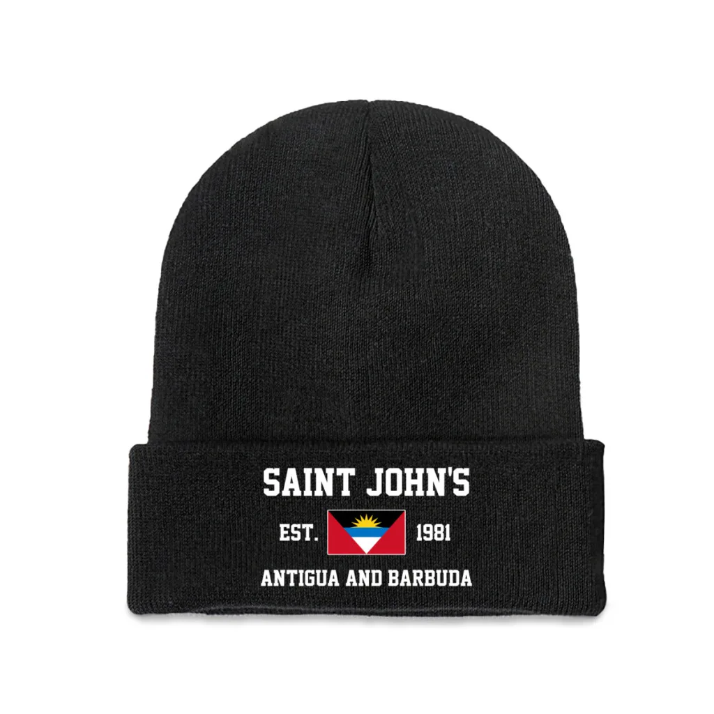 Antigua and Barbuda EST.1981 Saint John's Capital Men Women Unisex Knitted Hat Winter Autumn Print Beanie Cap Warm Bonnet