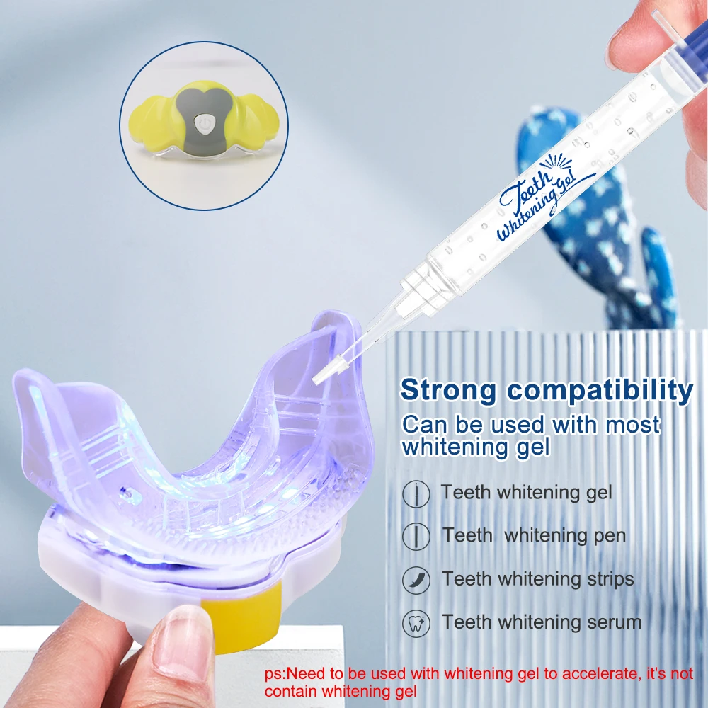 Mini luz aceleradora de blanqueamiento Dental con bandeja bucal, 8 luces LED UV azules y rojas para blanquear los dientes, carga USB C, vibración