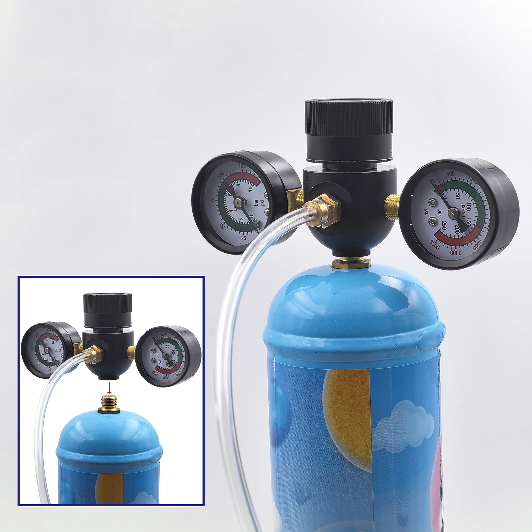 Nitrous Oxide Charging Adapter Pressure Reducing Valve for N2O Tank Output 0~9bar(130psi) Adjustable Pressure Regulator