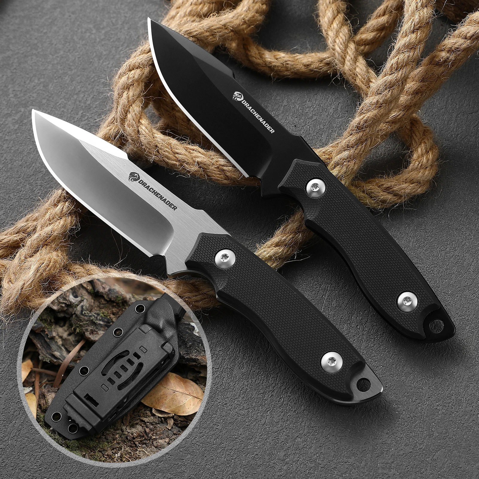 

Tactical Survival Fixed Blade Knife With Kydex Sheath, D2 Steel Full Tang, G10 Handle, EDC Small Outdoor Camping Hunting Knives