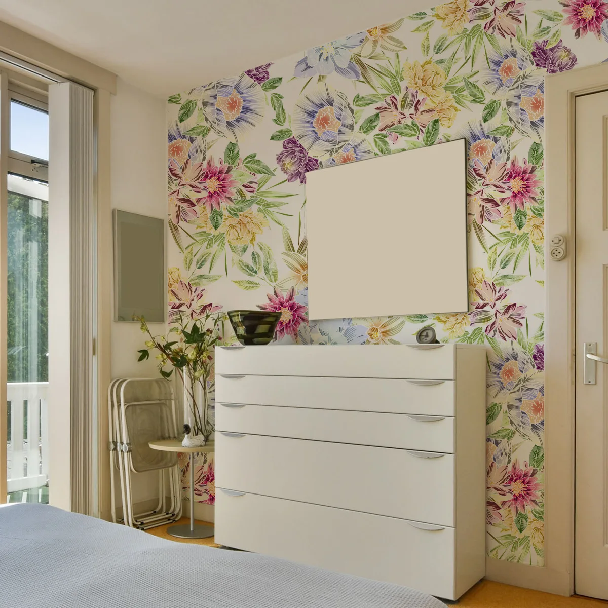 

Hand-Painted Watercolor Floral Wallpaper - Artistic Botanical Decor for Bedroom, Living Room & Furniture Showrooms
