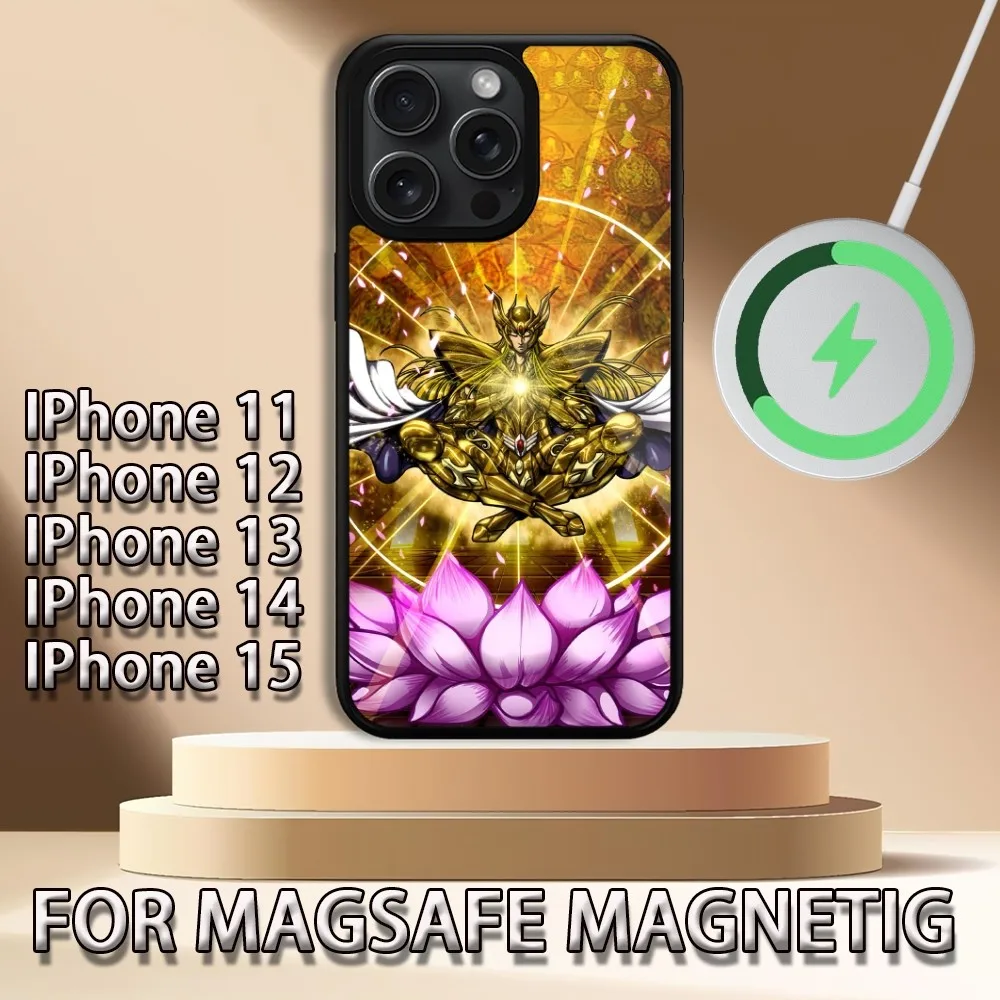 Custodia per telefono Cartoon Knights of the Zodiac per iPhone 15 14 13 12 11 Pro Max Plus Magsafe Cover di ricarica wireless magnetica