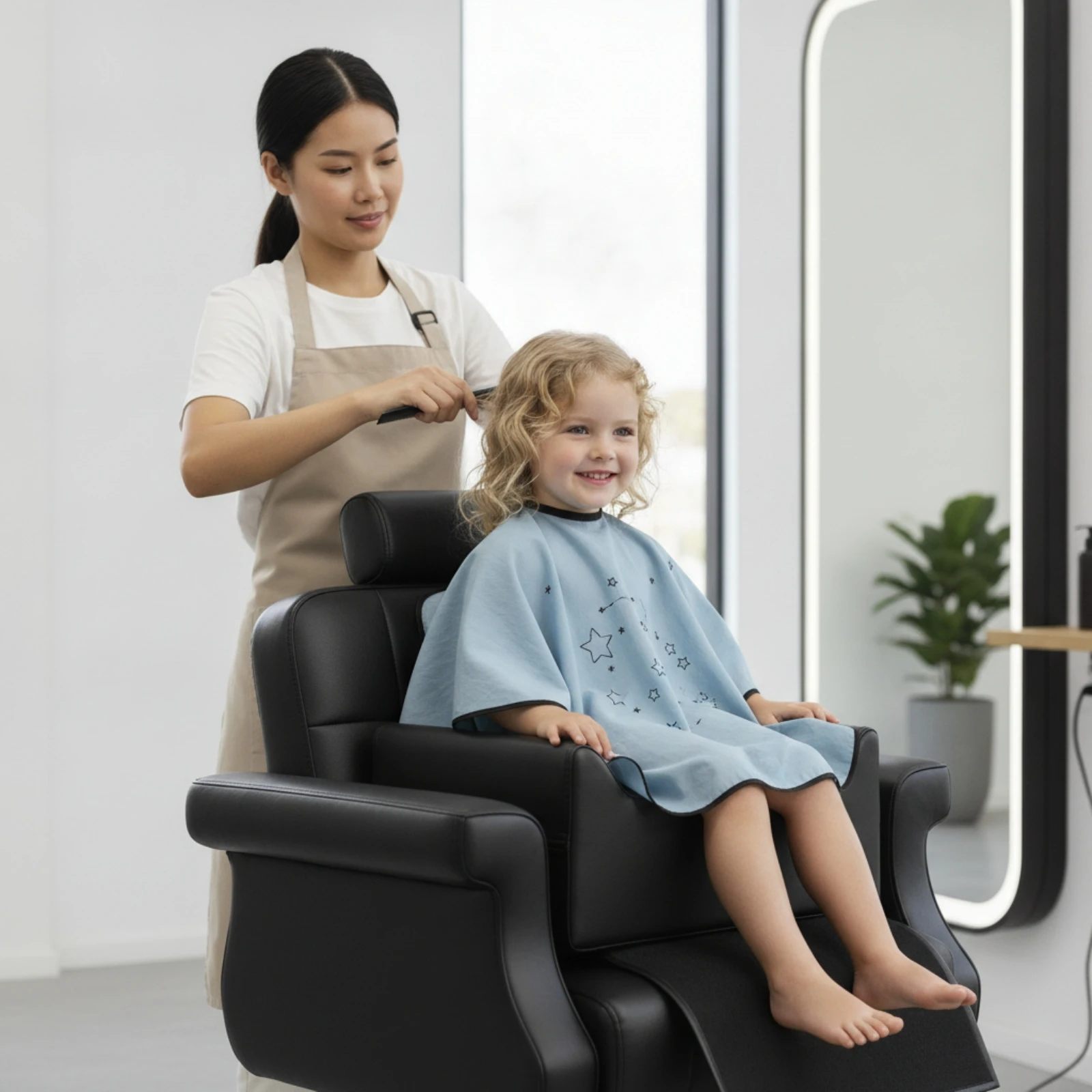 Barber Chair Booster Cushion Easy to Clean Salon Booster Seat with Front Panel Children's Haircut Cushion Faux-Leather