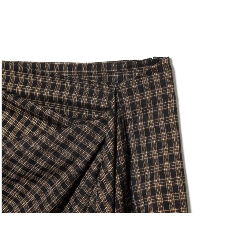 Women's Pleated Plaid Skirt 2025 New Autumn Winter Elegant Retro Mid Waist A-Line Skirts Casual Fashion Female Skirts Slit Hem