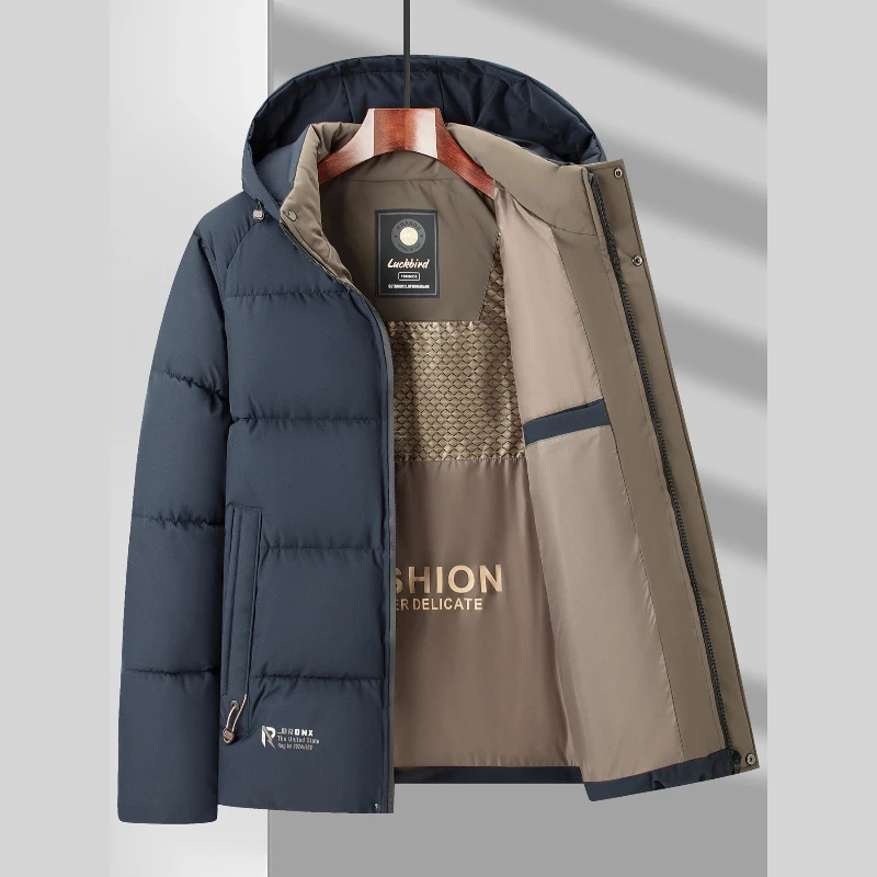 

Деловые повседневные парки с капюшоном, мужская осенне-зимняя теплая стеганая куртка, мужское спортивное пальто на открытом воздухе, съемная шапка, хлопковая куртка на молнии