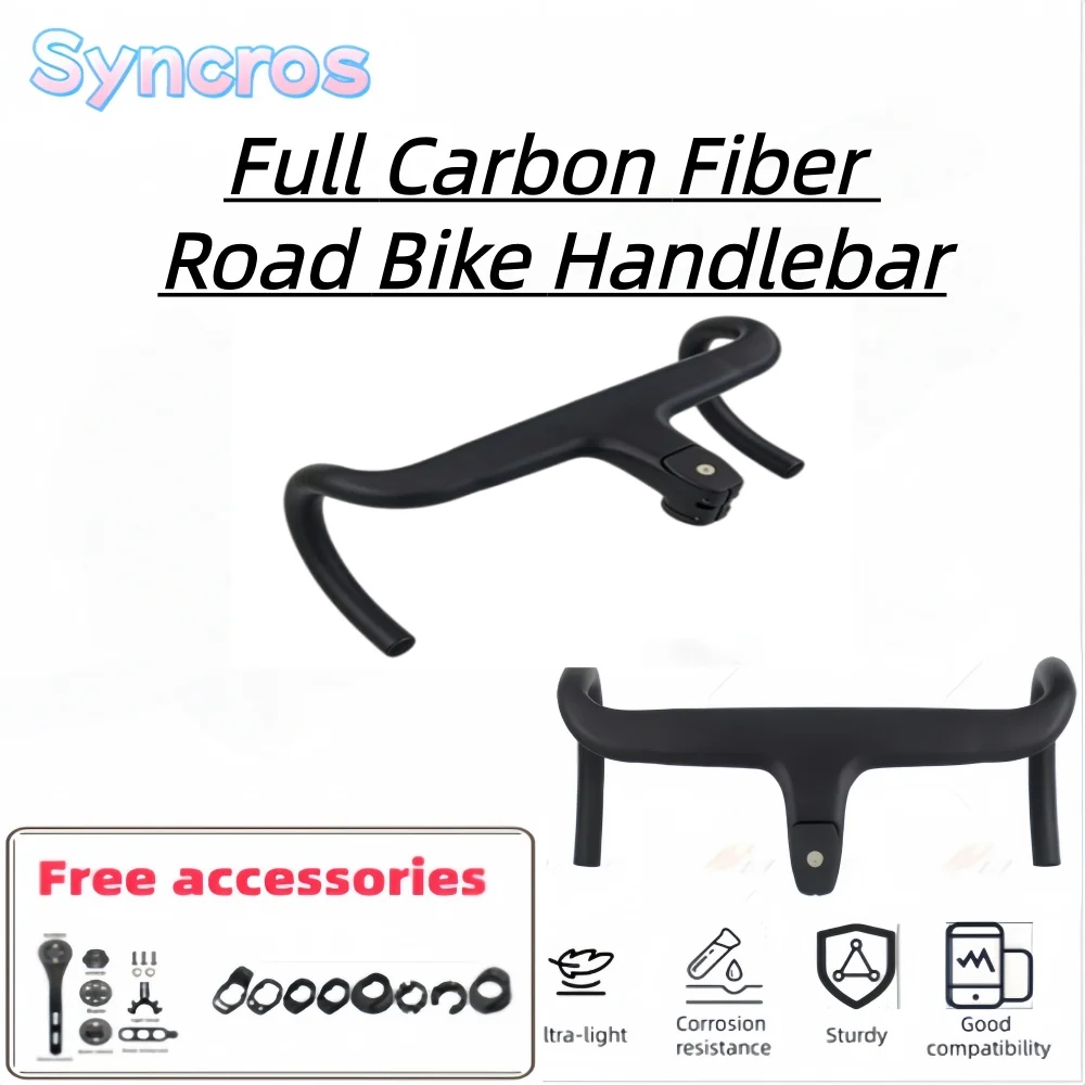 

Full Carbon Fiber Road Bike Syncros Logo Integrated Handlebar Cockpit Internal Cable With Spacers Mounts For 360mm To 380mm