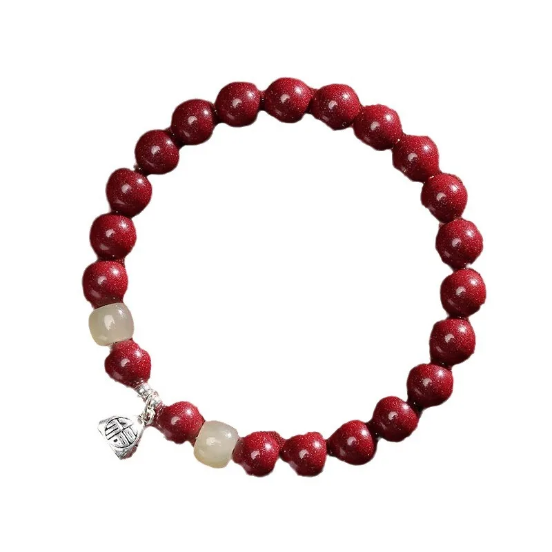 Chinese Style Natural Cinnabar Bracelet For Women S925 Silver Fu Character Zongzi Pendant Lucky Fortune Blessing Bracelet Dragon