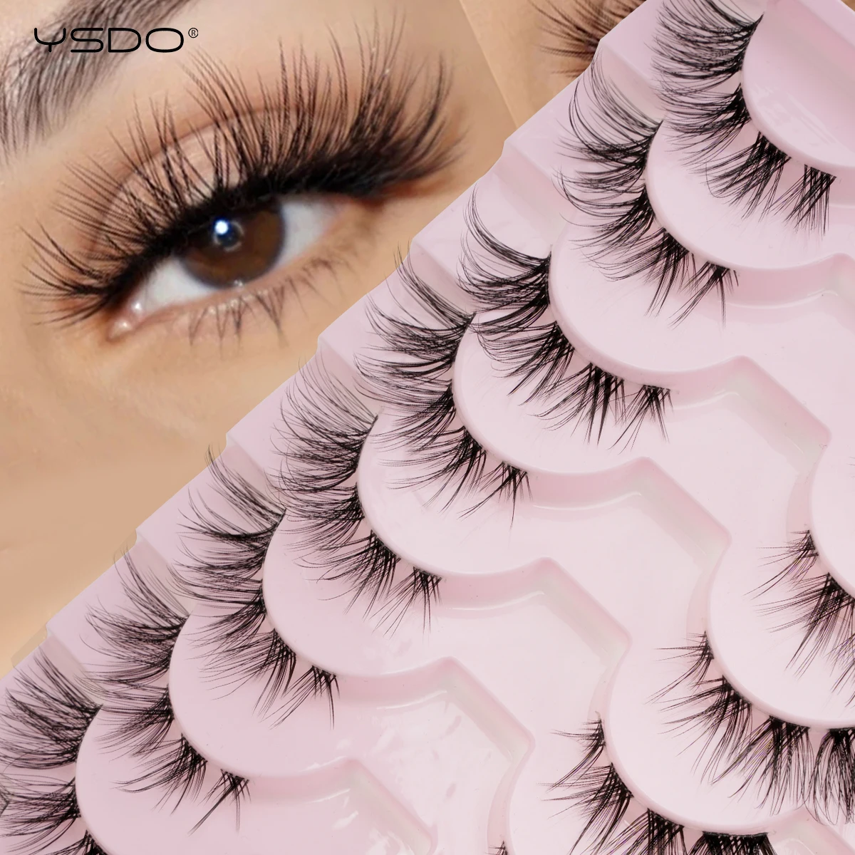 YSDO Cat Eyelashes 3/10 Pairs Fluffy Soft Volume Faux 3D Mink Lashes Natural Cross Eyelash Extension False Lashes Makeup Cilios