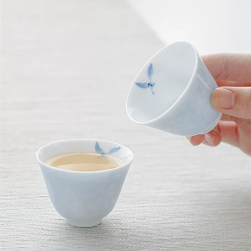 

1 Pc Chinese Handmade Porcelain Tea Cup Hand-painted Orchid Teacup Retro Ceramic Tea Bowl Travel Teaware Household Master Cup